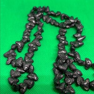 Vintage Black Bird Carved Pottery Necklace Earrings Folk Art Oaxaca Mexico 26”